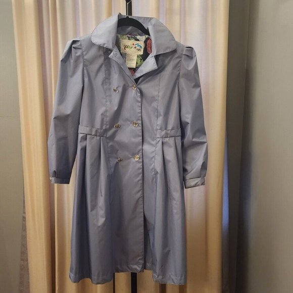 Izzi's Kids Vintage Youth Hooded Trench Coat Lavender Girls Size 14 Big Bow Back - Picture 1 of 12